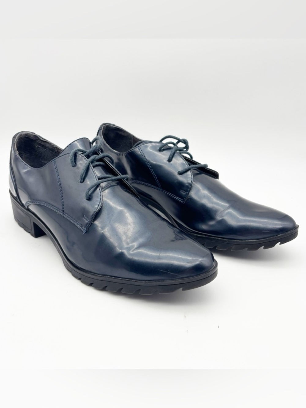 Tamaris Navy Patent Leather Lace Up Oxfords Size 39